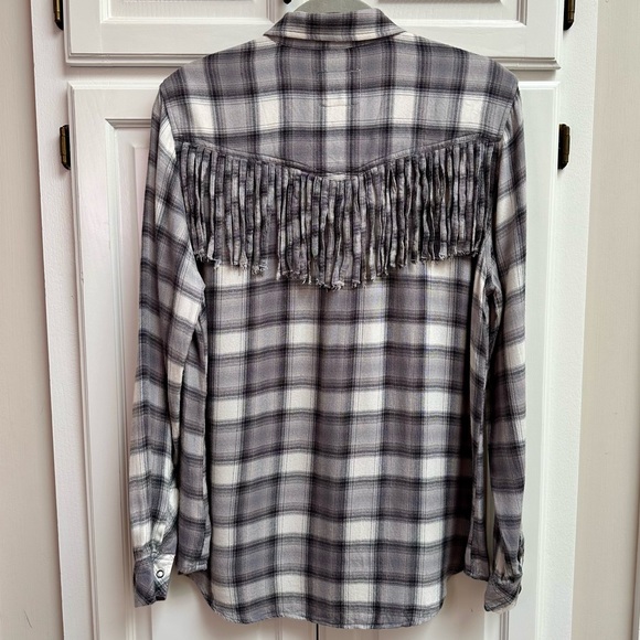 Rails Dolly Shirt in Olive Black Mini Check Plaid with Fringe Size Medium - Picture 4 of 13
